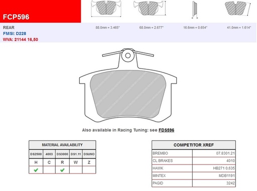 [FCP596H] FCP596H - Ferodo brake pads DS2500