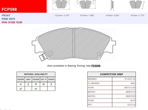 [FCP598H] FCP598H - Ferodo brake pads DS2500