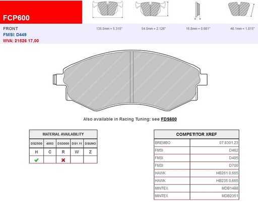 [FCP600H] FCP600H - DS2500 Ferodo brake pads