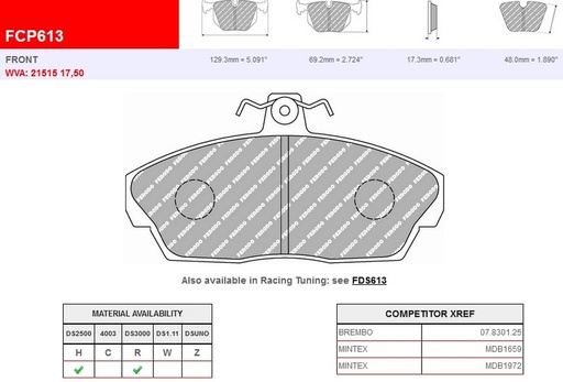 [FCP613R] FCP613R - Ferodo brake pads DS3000