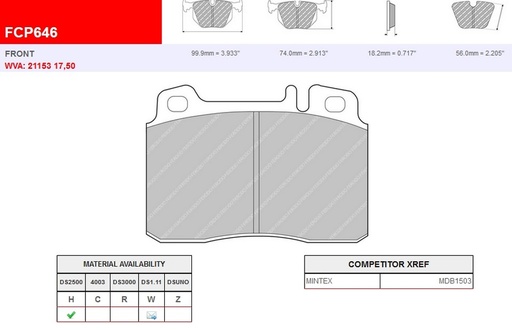 [FCP646H] FCP646H - DS2500 Ferodo brake pads