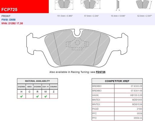 [FCP725W] FCP725W - Ferodo brake pads DS1.11