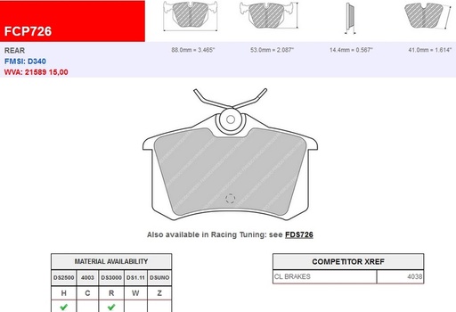 [FCP726H] FCP726H - Ferodo remblokken DS2500