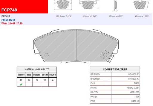 [FCP748H] FCP748H - Ferodo brake pads DS2500