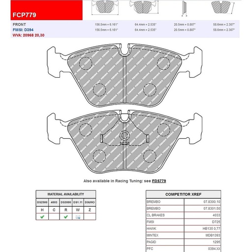 [FCP779R] FCP779R - Ferodo remblokken DS3000