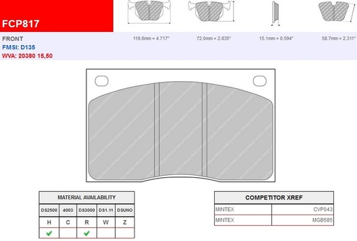 [FCP817H] FCP817H - Ferodo brake pads DS2500