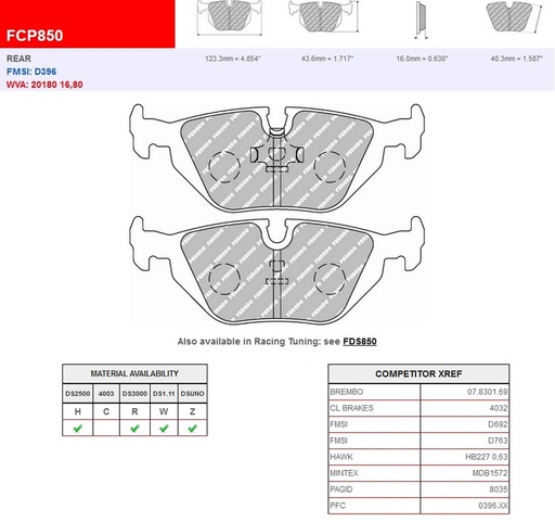 [FCP850H] FCP850H - Ferodo remblokken DS2500