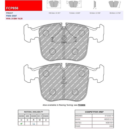 [FCP856H] FCP856H - Ferodo remblokken DS2500