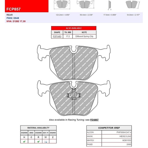 [FCP857H] FCP857H - Ferodo remblokken DS2500