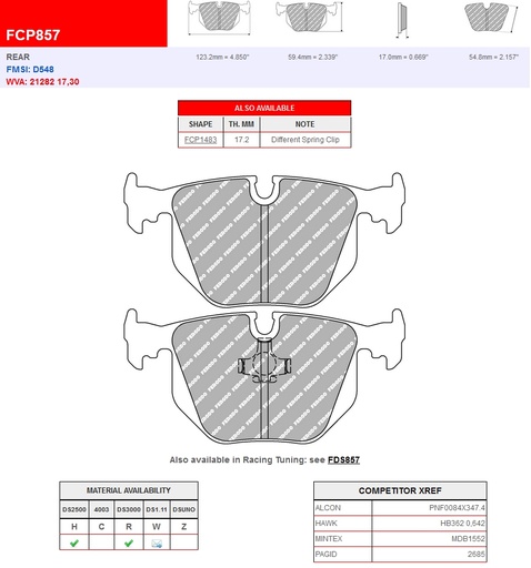 [FCP857W] FCP857W - Ferodo remblokken DS1.11