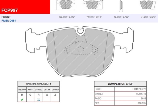 [FCP997H] FCP997H - Ferodo remblokken DS2500