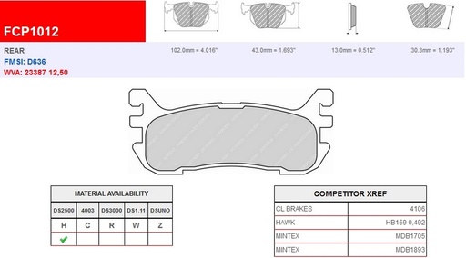 [FCP1012H] FCP1012H - DS2500 Ferodo brake pads