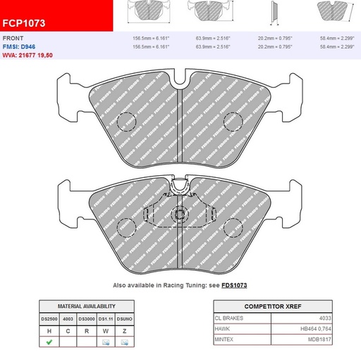 [FCP1073H] FCP1073H - Ferodo brake pads DS2500