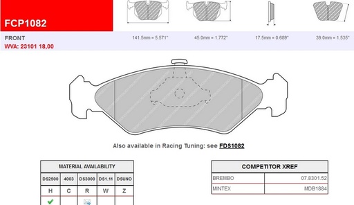 [FCP1082H] FCP1082H - Ferodo brake pads DS2500
