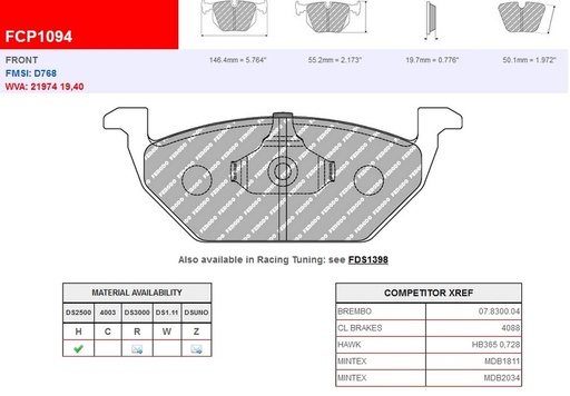 [FCP1094R] FCP1094R - Ferodo brake pads DS3000