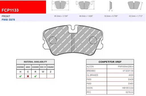 [FCP1133R] FCP1133R - DS3000 Ferodo brake pads