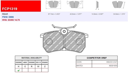 [FCP1319H] FCP1319H - DS2500 Ferodo brake pads
