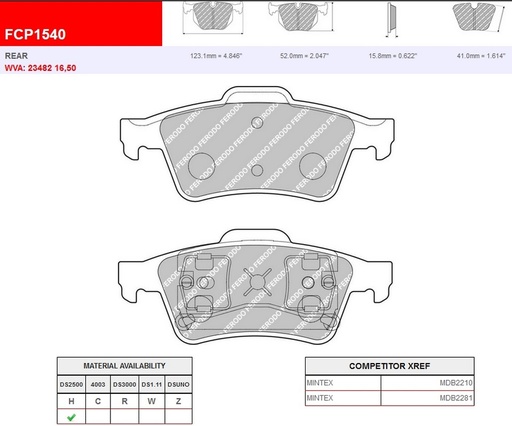 [FCP1540H] FCP1540H - Ferodo brake pads DS2500