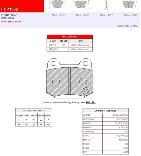 [FCP1562W] FCP1562W - Ferodo remblokken DS1.11