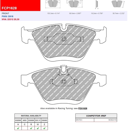 [FCP1628W] FCP1628W - Ferodo brake pads DS1.11