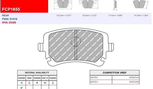 [FCP1655H] FCP1655H - Ferodo brake pads DS2500