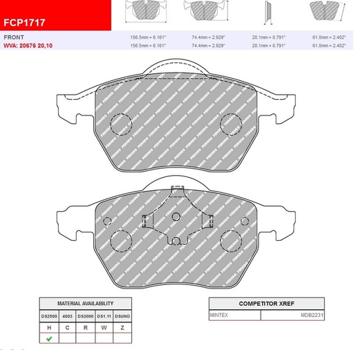 [FCP1717H] FCP1717H - Ferodo remblokken DS2500