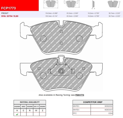 [FCP1773H] FCP1773H - Ferodo remblokken DS2500