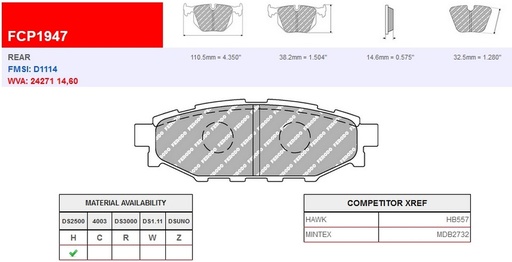 [FCP1947H] FCP1947H - Ferodo brake pads DS2500