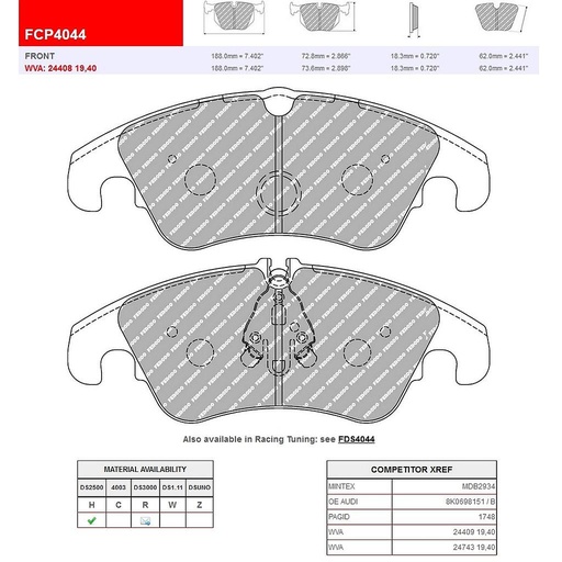 [FCP4044H] FCP4044H - Ferodo brake pads DS2500