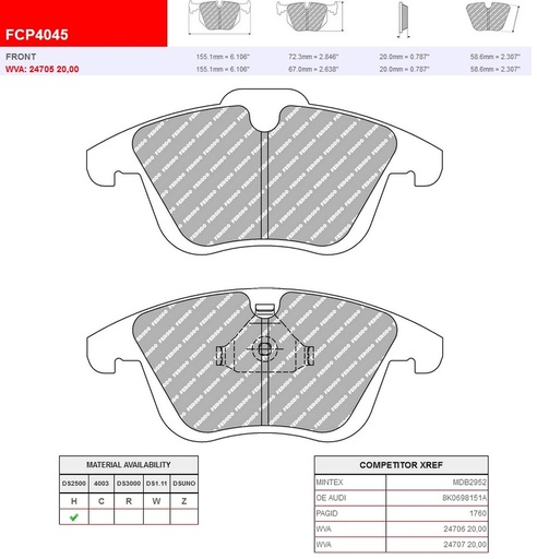 [FCP4045H] FCP4045H - Ferodo brake pads DS2500