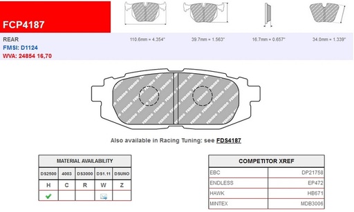 [FCP4187H] FCP4187H - Ferodo brake pads DS2500