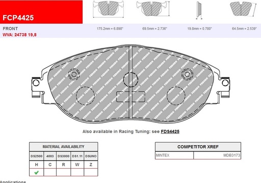 [FCP4425H] FCP4425H - Ferodo brake pads DS2500