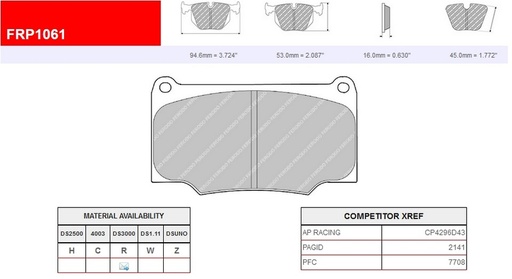 [FRP1061R] FRP1061R - Plaquettes Ferodo DS3000