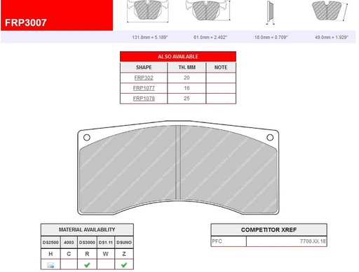 [FRP3007R] FRP3007R - Plaquettes Ferodo DS3000