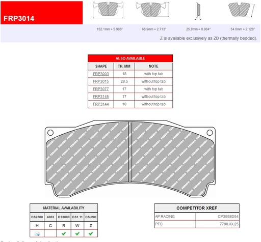 [FRP3014ZB] FRP3014ZB - Ferodo brake pads DSUNO