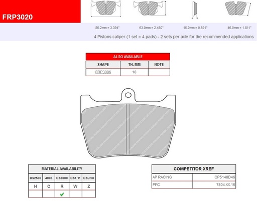 [FRP3020R] FRP3020R - Ferodo brake pads DS3000