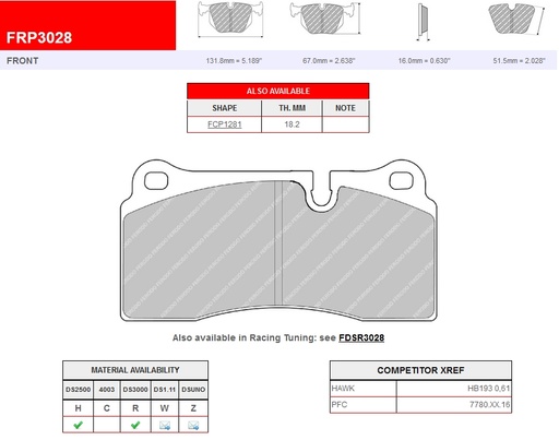 [FRP3028W] FRP3028W - Pastillas de freno Ferodo DS1.11