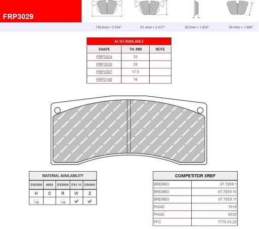 [FRP3029H] FRP3029H - Ferodo brake pads DS2500