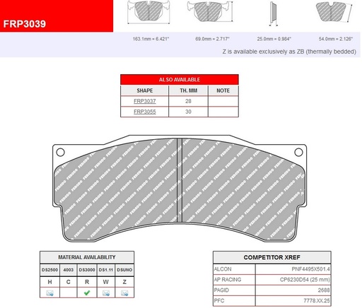 [FRP3039R] FRP3039R - DS3000 Ferodo brake pads