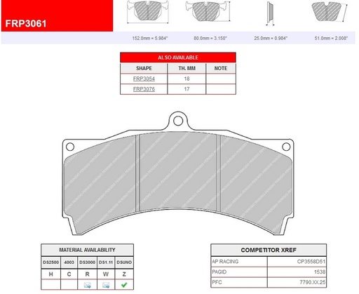 [FRP3061R] FRP3061R - DS3000 Ferodo brake pads