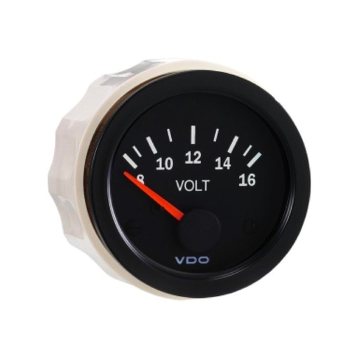 [332-010-003K] Manomètre Voltmètre VDO 8 / 16 Volts Ø 52 Fond noir