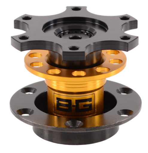[BGR706] Moyeu (enlève rapide) volant racing boulonné 6x70mm PCD (avec vis) - ALUMINIUM & ACIER - JAUNE ET NOIR