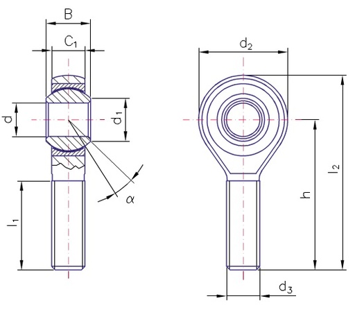 [KA18-450] Askubal male self lubricated rod bearing Ø18 thread M18x1,5