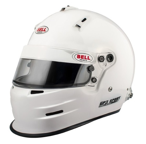 Bell GP3 Sport white helmet with HANS clips