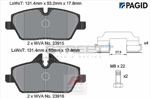 [T8050SP2001] T8050 - Plaquettes de frein Pagid Street+