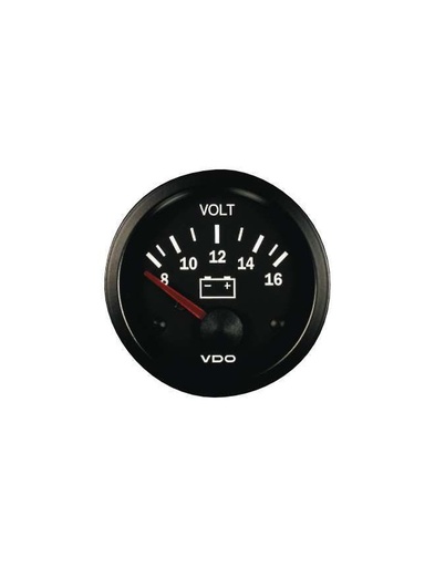 [332-010-001K] Manomètre Voltmètre VDO 8 / 16 Volts Vision Ø 52 Fond Noir