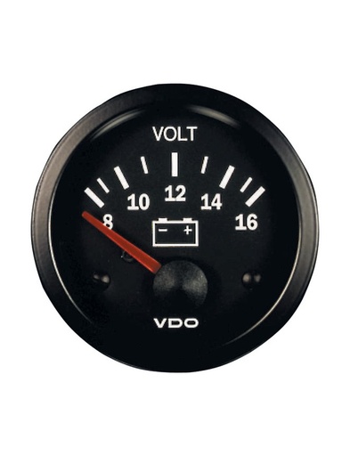 [332-030-001G] Manomètre Voltmètre VDO Cockpit International 8 / 16 Volts Ø 52 Fond Noir