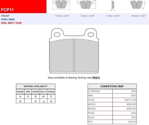 [FCP11R] FCP11R - Plaquettes Ferodo DS3000